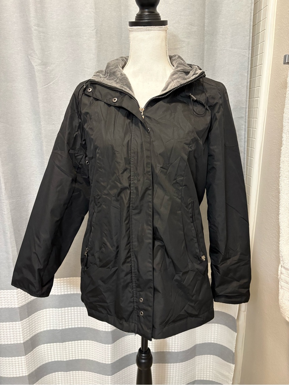 Harve Benard Black Hooded Winter Coat with Gray Lining